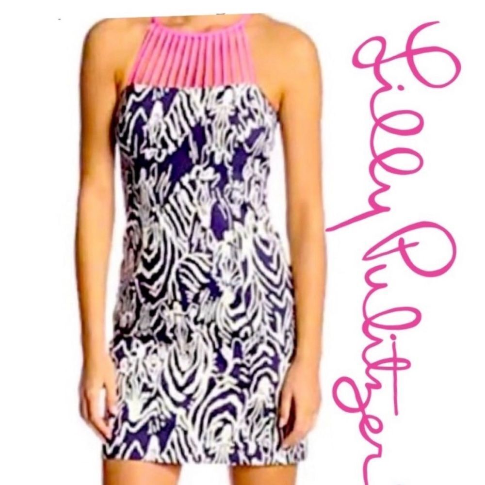 Lilly Pulitzer Strappy Shift Bright Navy Entourage Zebra Print Shift Dress Sz 6